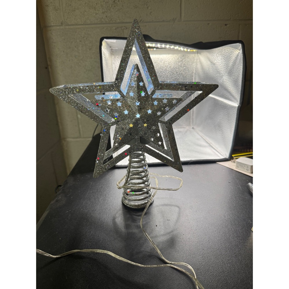 Silver Star Christmas Tree Topper LED Projector Light 10x12 Holiday Decor